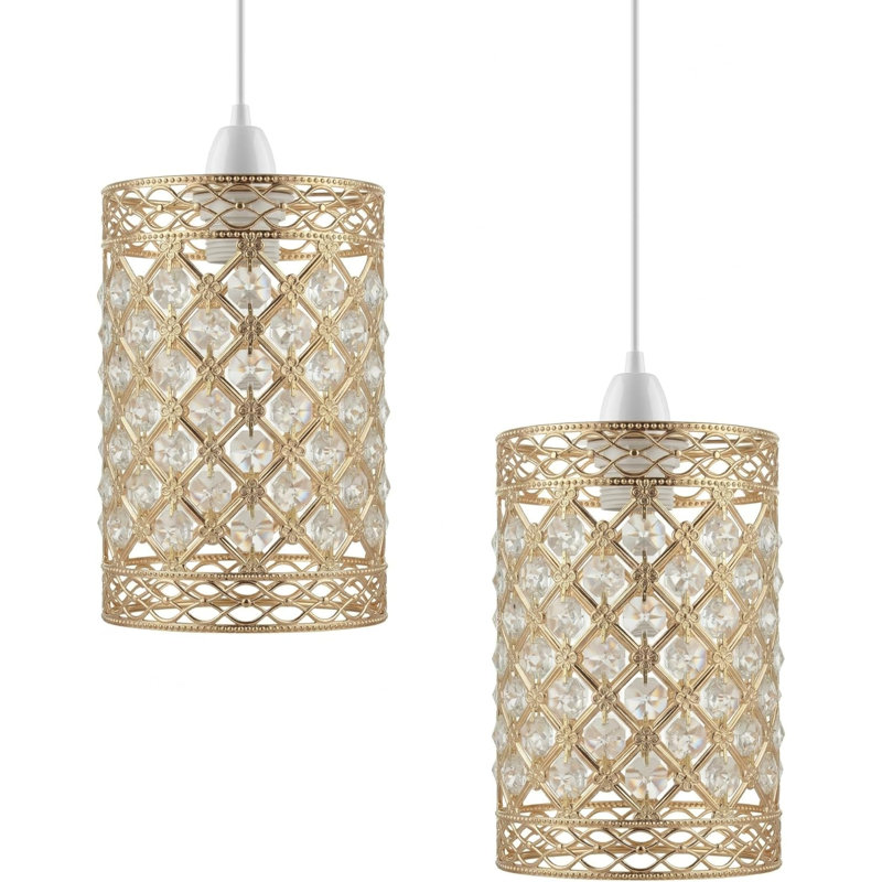 Crystal Drum Lamp Shade in French Gold, French Gold, 12cm
