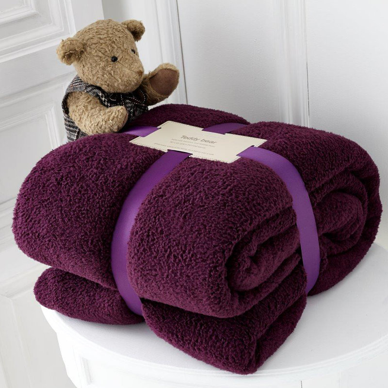Teddy Throw Blanket, Aubergine, 200 cm x 240 cm