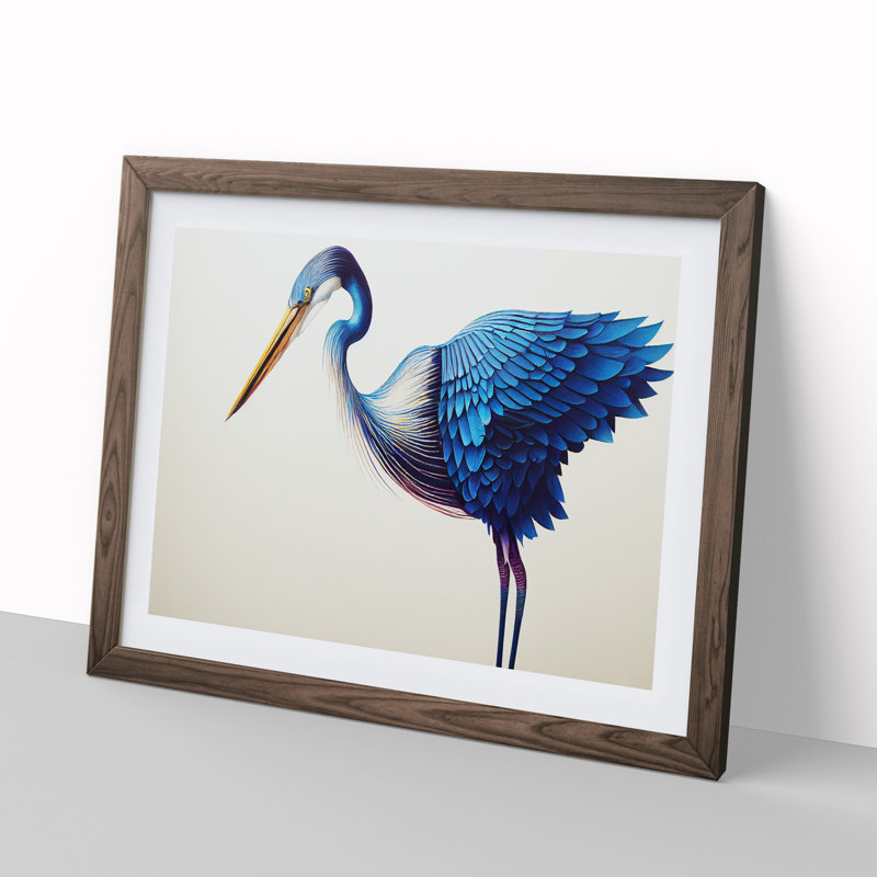 Heavenly Heron Bird 1 Piece Single Picture Frame Wall Art, 46cm H x 64cm W x 2cm D, Walnut