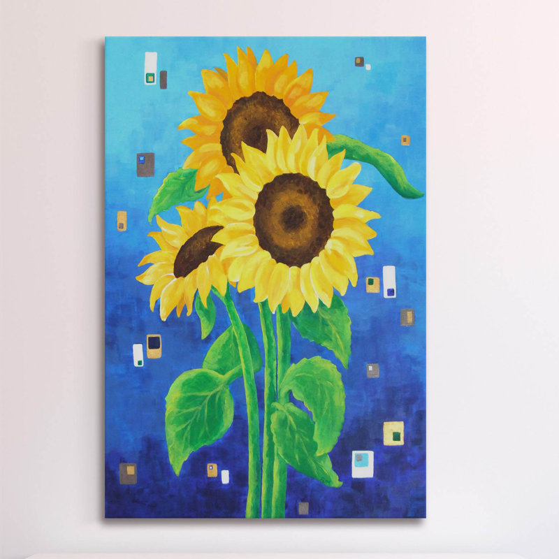 «Sunflowers on Blue», reproduction sur toile tendue, H 36 po x l 24 po x P 1,5 po