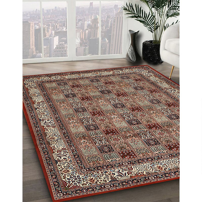 Tapis traditionnel brun / crème / gris, Rectangle 7 pi x 10 pi