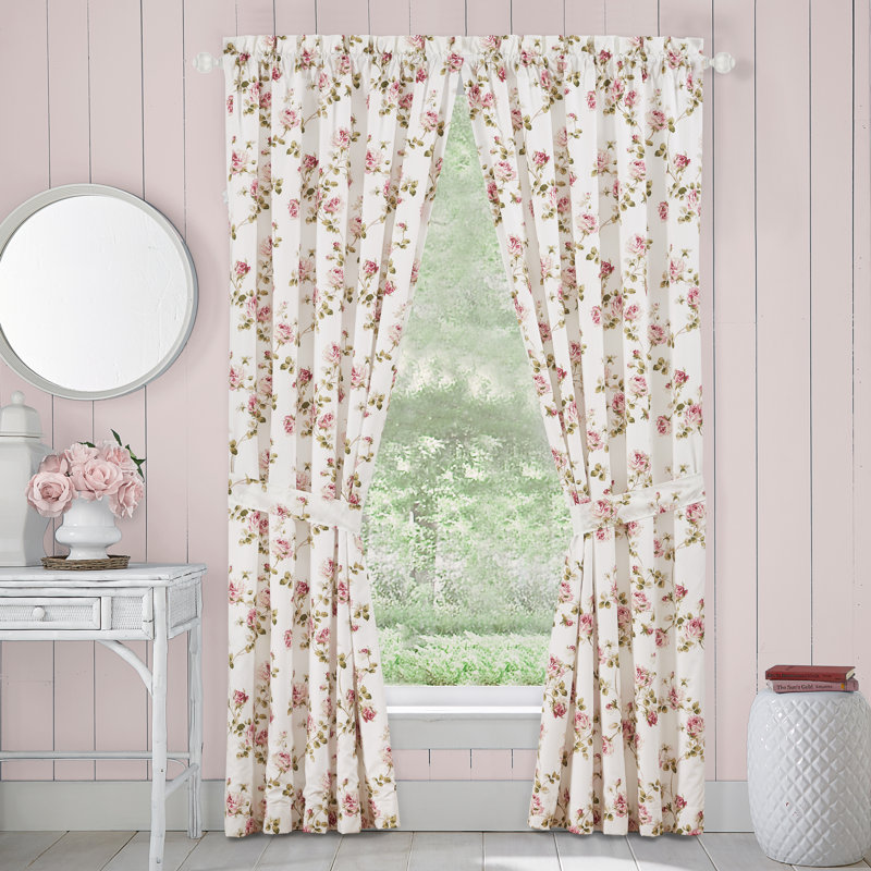 Rosemary Curtain Panel Pair, White/Pink/Sage