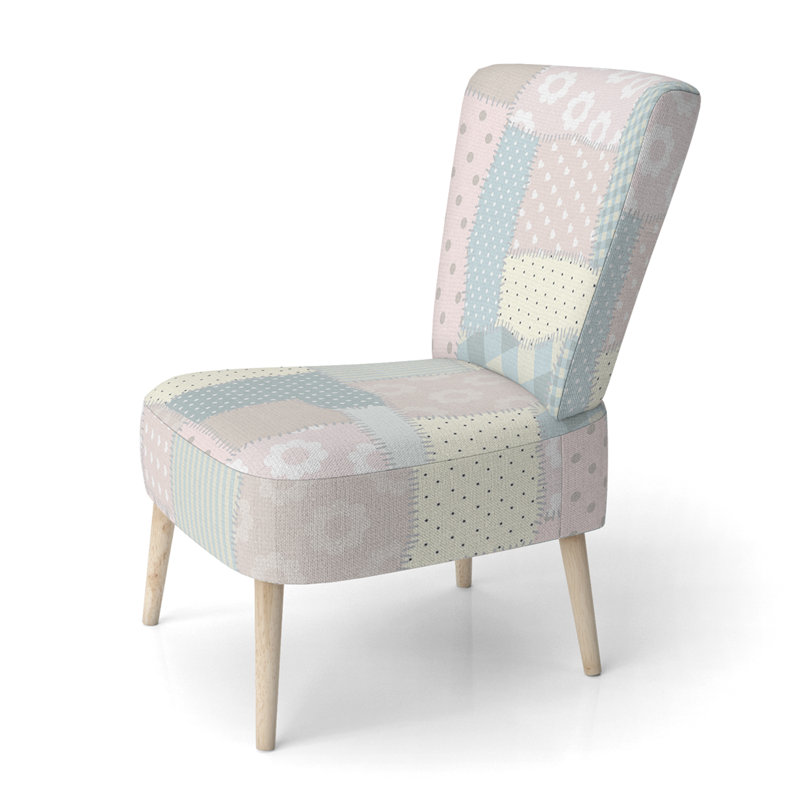 Chaise d'appoint rembourrée multicolore à motif patchwork pastel