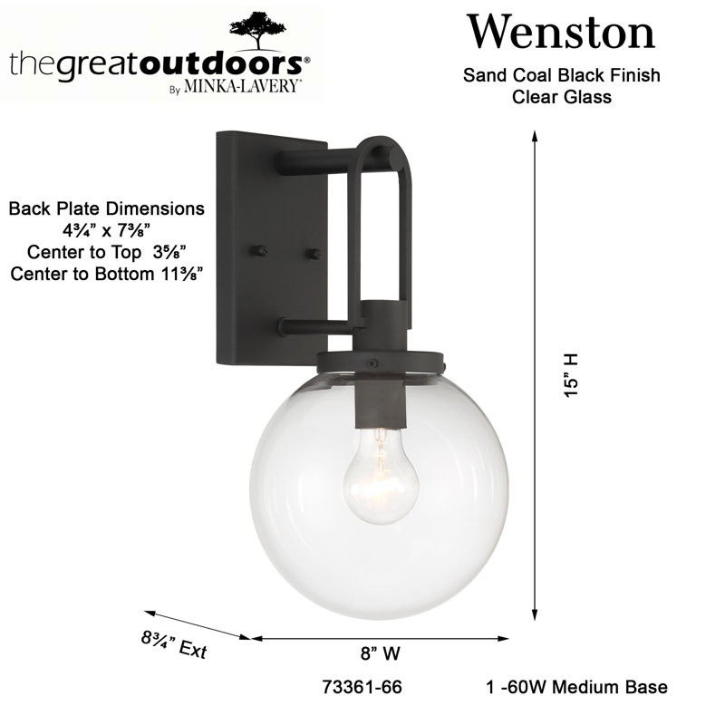 Wenston 1 - Light Outdoor Sconce, 4.59" H x 15" W x 8" D