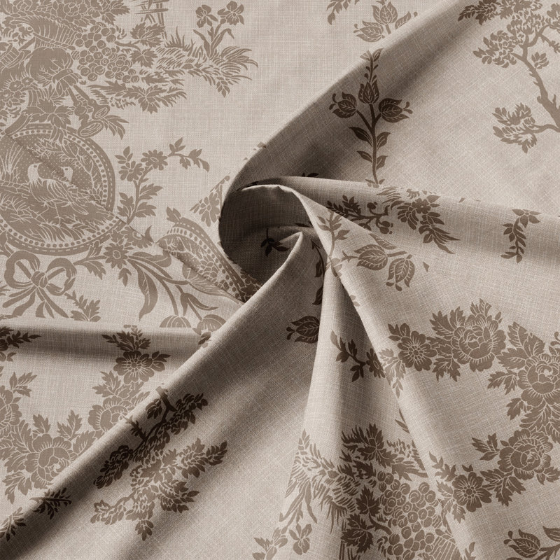 Country Lane Toile  Natural Cotton Rod Pocket Drapery Panel Set of 2, 50" W x 96" L