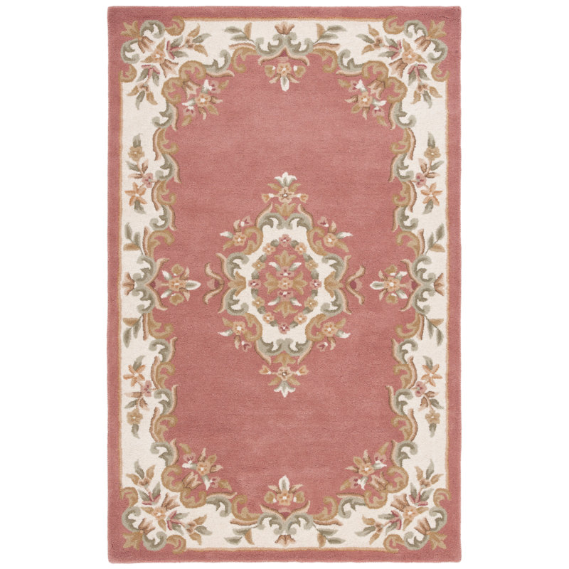 Stenberg Hand Tufted Wool/Cotton Floral Rug in Pink/Ivory, Rectangle 5' x 8'