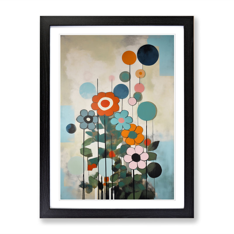 FRM-V0523-868X Flowers Bauhaus Vol.2 - Single Picture Frame Print, 64cm H x 46cm W x 2cm D, Walnut Framed