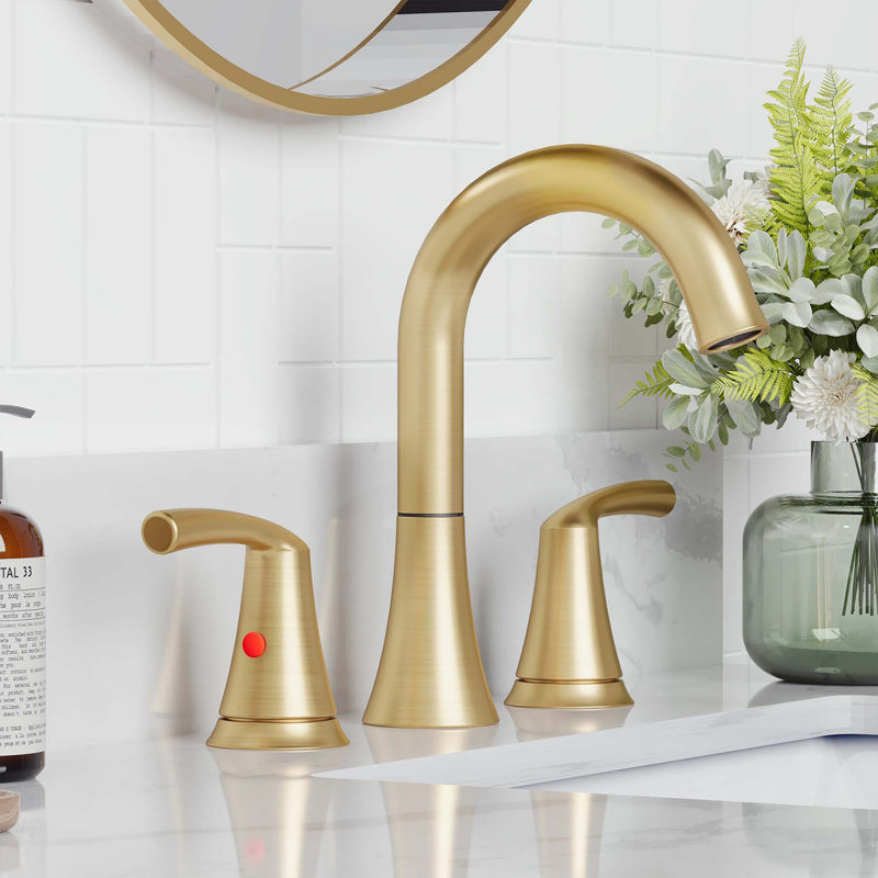 Widespread 2-Handle Bathroom Sink Faucet With Drain Assembly, Brushed Gold