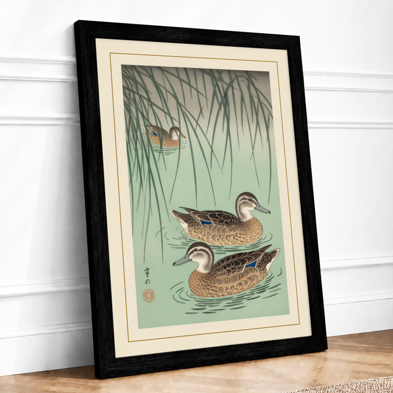 Ducks Beneath Willow Japandi - Framed Print, Black, A3 - 42.0 x 29.7 cm