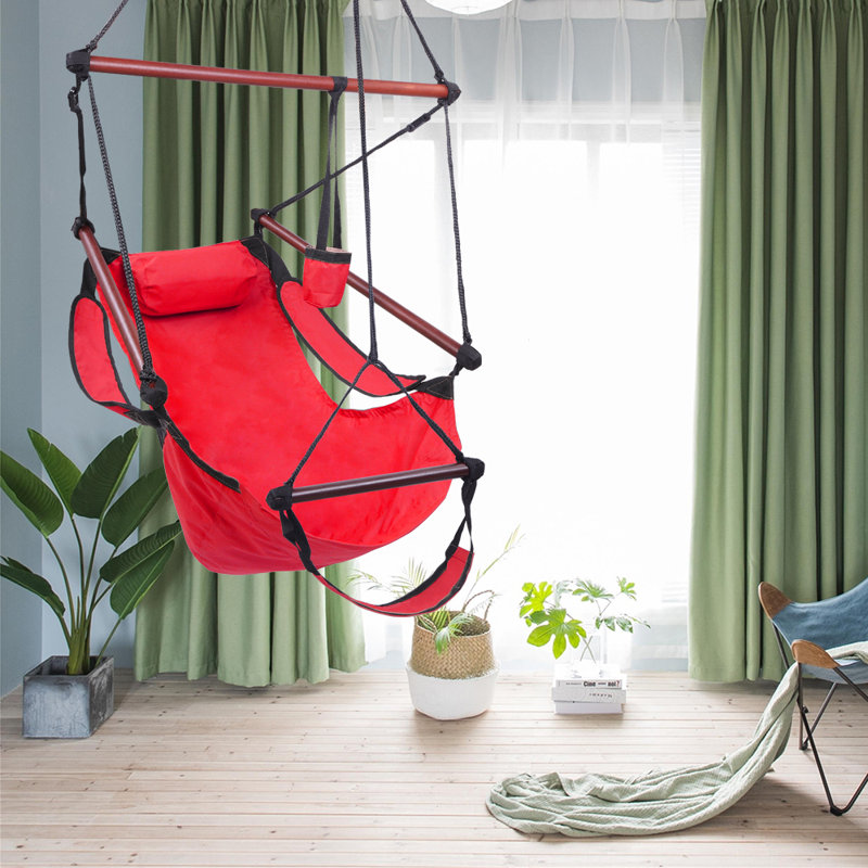 Chaise hamac Bryanna, Rouge, Bois naturel