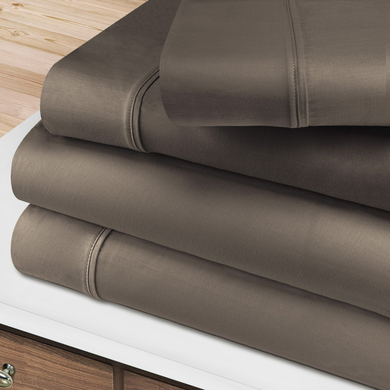 BNM Gisla Deep Pocket 400-Thread Count Standard Cotton Solid Sheet Set, Grey, King Sheet Set with 2 Pillowcases