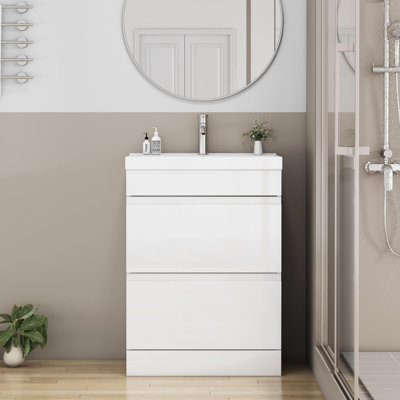 Meuble-lavabo moderne peu encombrant avec lavabo, matériau en MDF durable, parfait pour les petites salles de bain