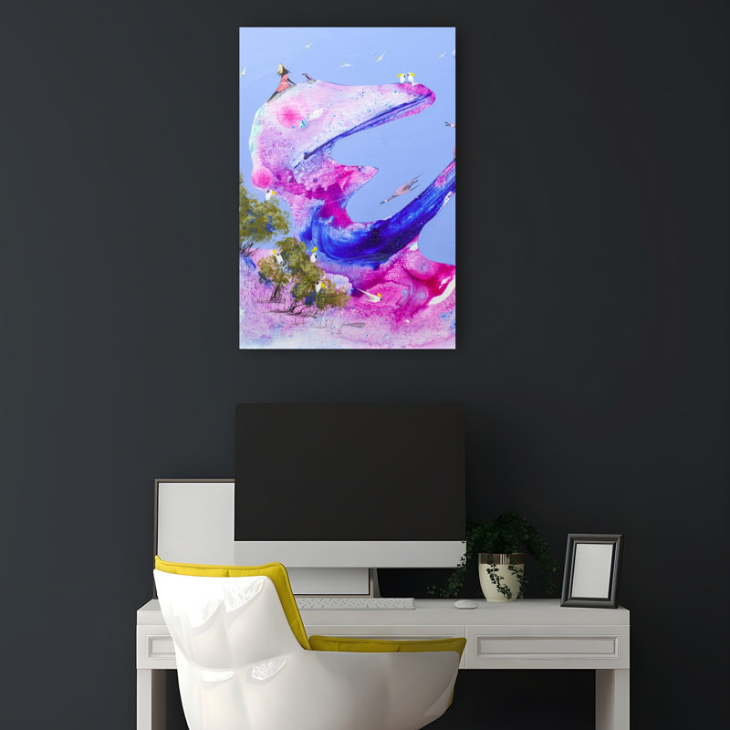 Whimsical Dreamscape Birds Colorful Dreamy Peaceful Bird Nature Landscape Wall Art Print 1 Piece Wrapped Canvas Wall Art