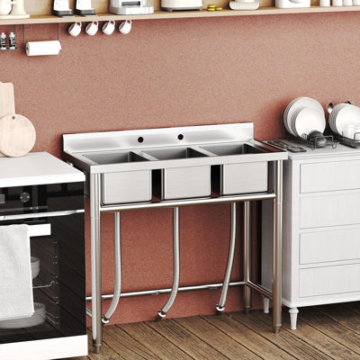 3 Compartment Kitchen Freestanding Sink