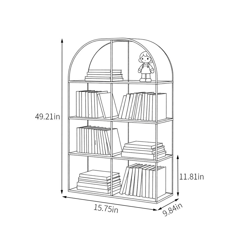Bibliothèque orange en acrylique, (4 tablettes) H 49,21 po x l 15,75 po x P 9,84 po
