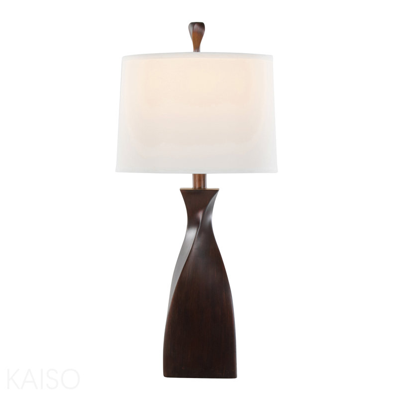 Lampe de table contemporaine 30 "en polyrésine bronze polyrésine avec abat-jour en lin naturel de Grandview Gallery - ensemble de 2