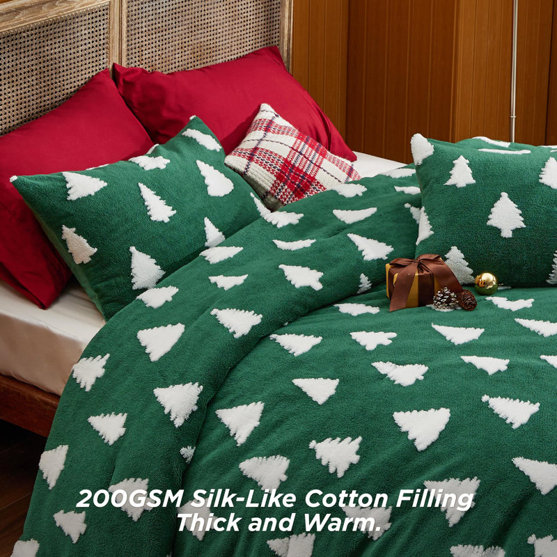 Ensemble d'édredon pour Noël Holiday Vibe for Your Home, Édredon grand + 2 taies d'oreiller standard, Pin vert