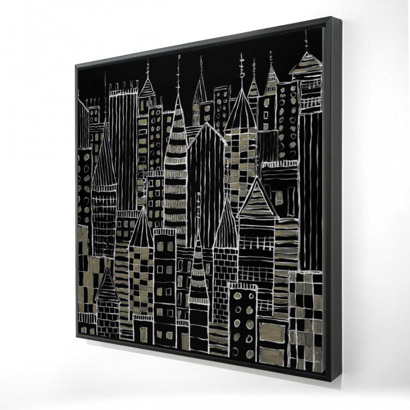 Toile illustrative ville sombre - Art mural encadré pour la décoration intérieure, H 25,25 po x l 25,25 po