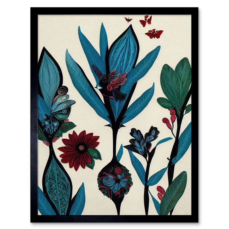 Floral Blooms Flowers Butterflies - Single Picture Frame Print, 43.7cm H x 33.5cm W x 1.5cm D