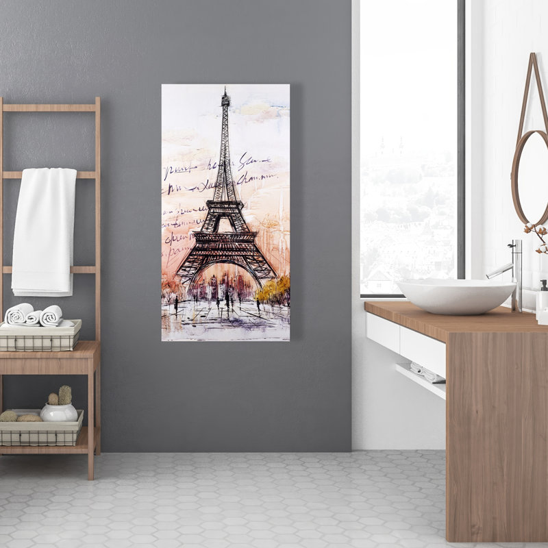 Eiffel Tower Sketch Canvas - Orange Building Home Decor