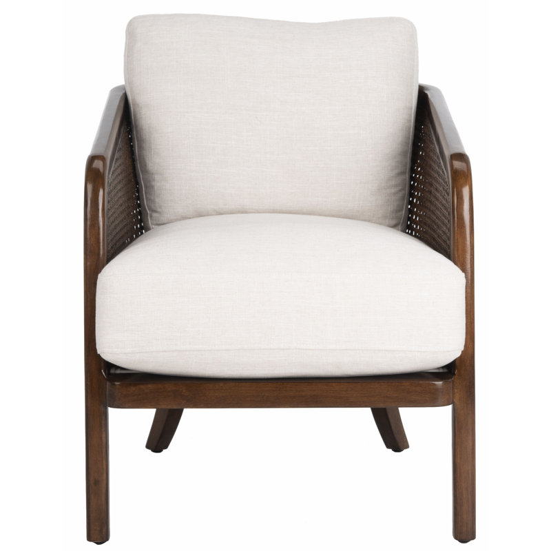 Caruso Transitional Oatmeal Leather Barrel Chair with Walnut Wood