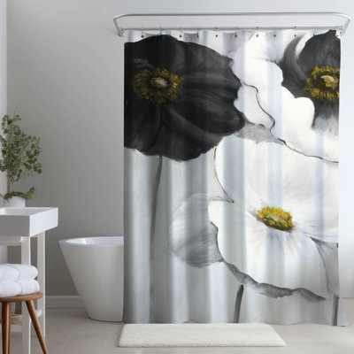 Floral – Polyester Shower Curtain, Dye Sublimation Print, 71" W × 74" L