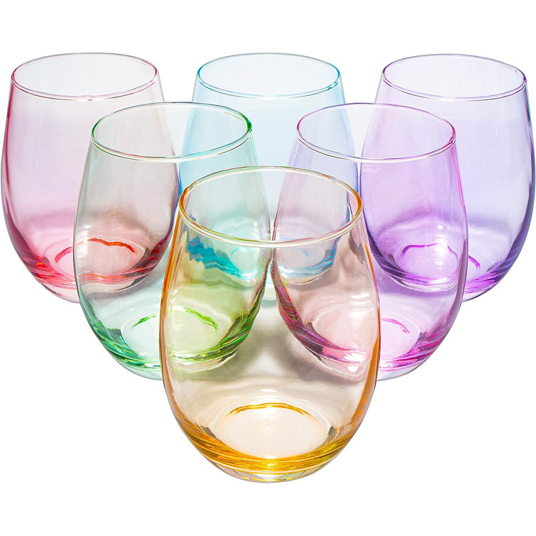 The Wine Savant - Colored Stemmed Wine Glasses - Set of 6 - 12oz