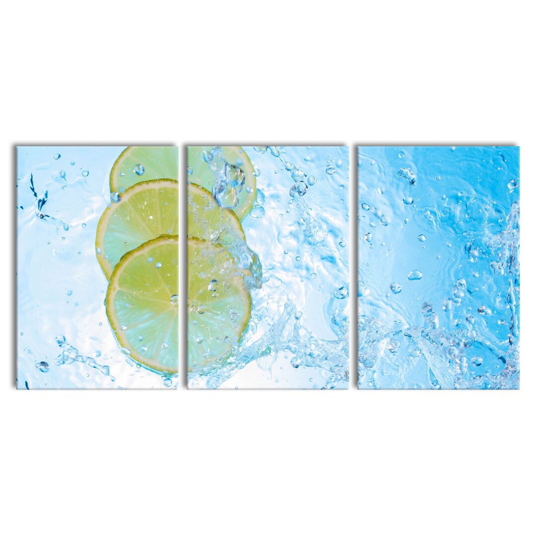 3-tlg. Leinwandbilder-Set Lemon Falling into Water