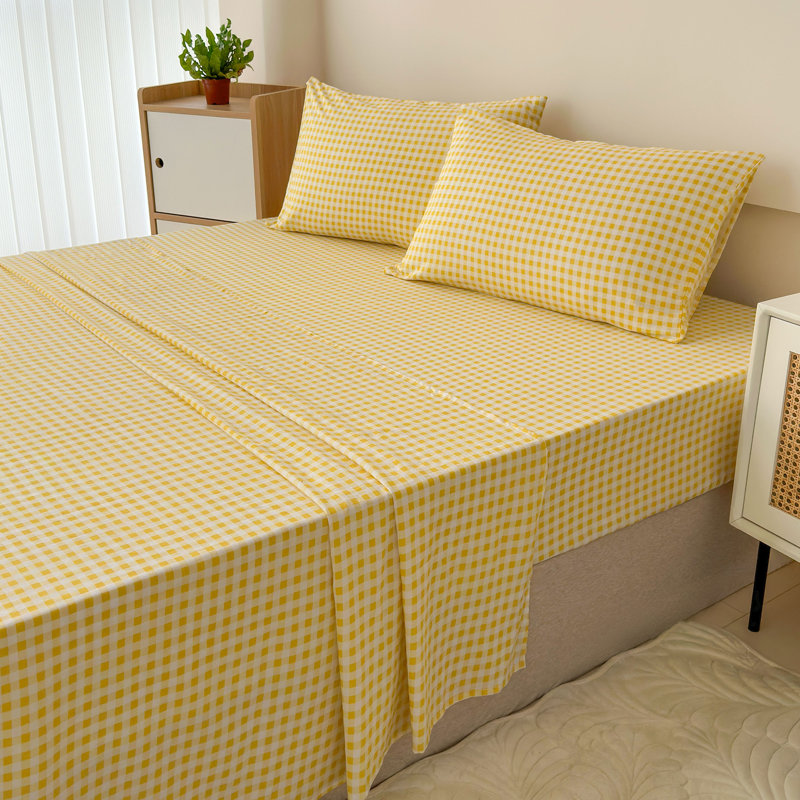 Ensemble de draps en vichy, microfibre prélavée ultra-douce, Ensemble de draps pour taille de lit double et deu