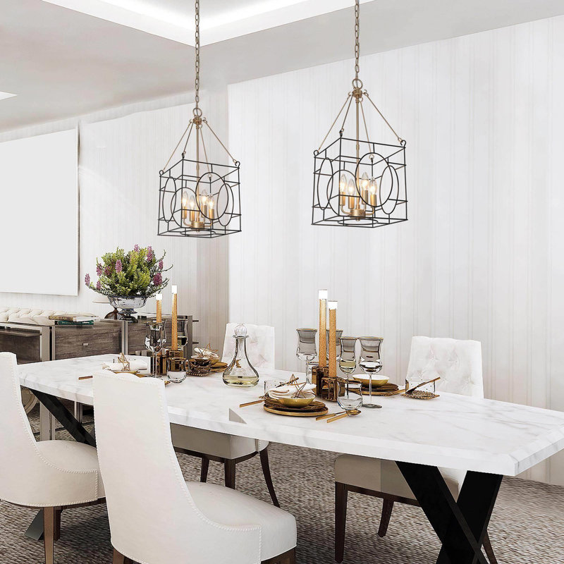 4 - Light Iron Dimmable Lantern Square / Rectangle Chandelier