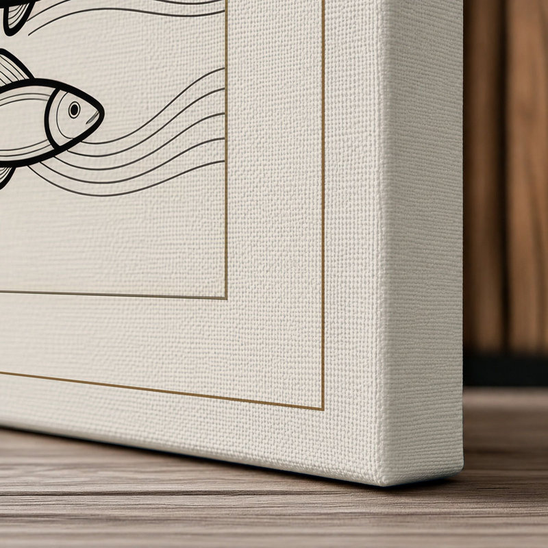 Four Fish Study Japandi - Wrapped Canvas, 36x24 - 91.4 x 61.0 cm, Cream Border