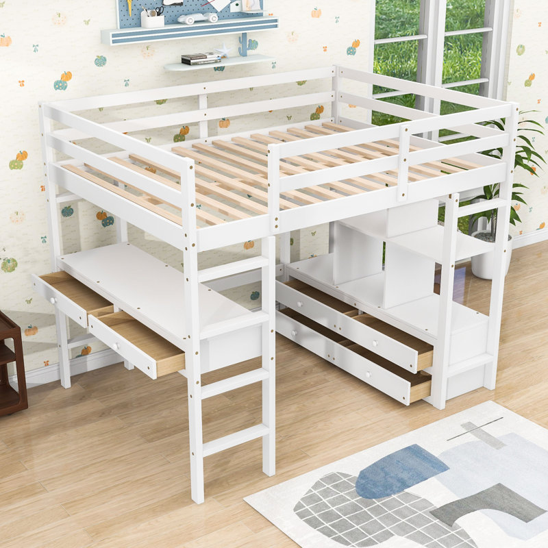 Lit mezzanine 6 tiroirs avec tablettes Frowine par Harriet Bee, Blanc