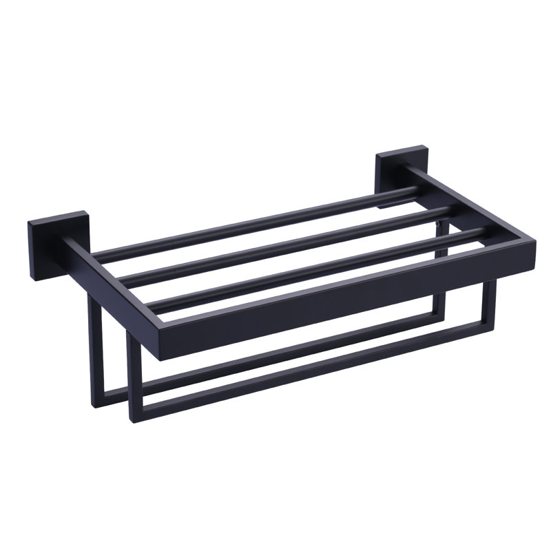 Porte-serviettes mural carré de 40,6 cm (16 po) en acier inoxydable noir mat, 16 po, Noir mat