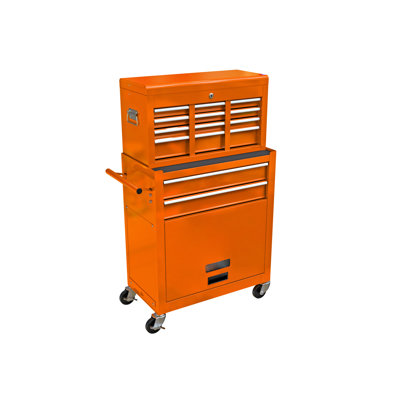 8 High Capacity Tool Box With Wheels - Orange Chest 8 Drawers And Easy Handling