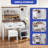 Makeup Table Set Stool Farmhouse-Style Vanity Desk with Built-In Power, Ample Storage and LED Lighted Mirror