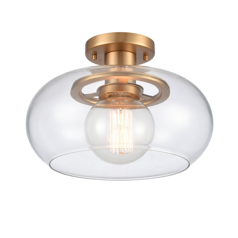 Plafonnier semi-encastré 1 lumière de largeur 13 po Clement - Or brossé, Doré