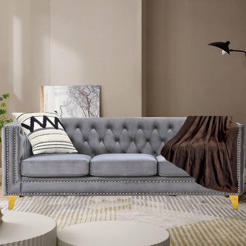 Joretha 80.5'' Velvet Sofa, Gray Velvet