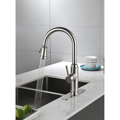 360 Rotating Kitchen Faucet In Brushed Nickel, Corrosion And Two Output Settings Stainless Steel Faucet, Pull Out Spray Head With Dirt Finish
