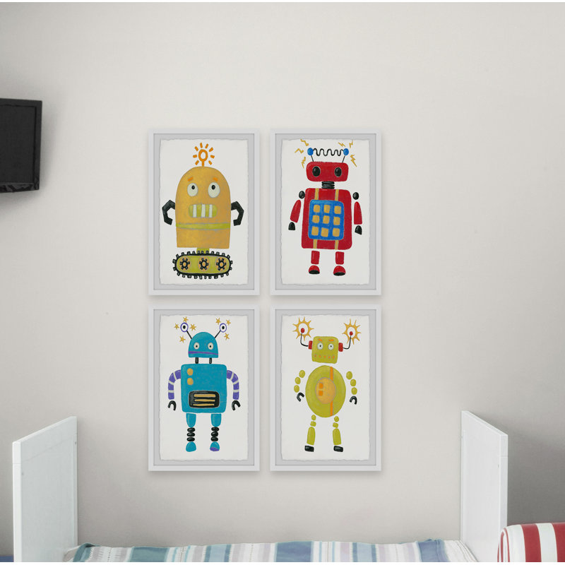 Jaoquim The Amazing Robots Quadriptyque, ensemble de 4 pièces, reproduction encadrée, H 24 po x l 16 po x P 1,5 po