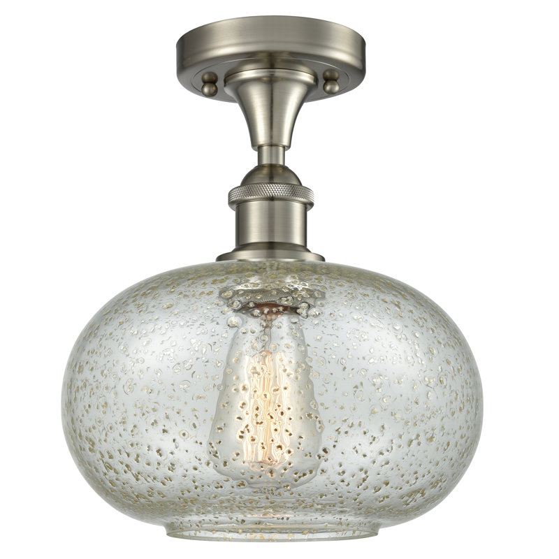 Plafonnier semi-encastré à simple sphère 9,5 po 1 lumières Bethlehem, Nickel satiné brossé, Ampoule DEL rétro de 3,5 watts