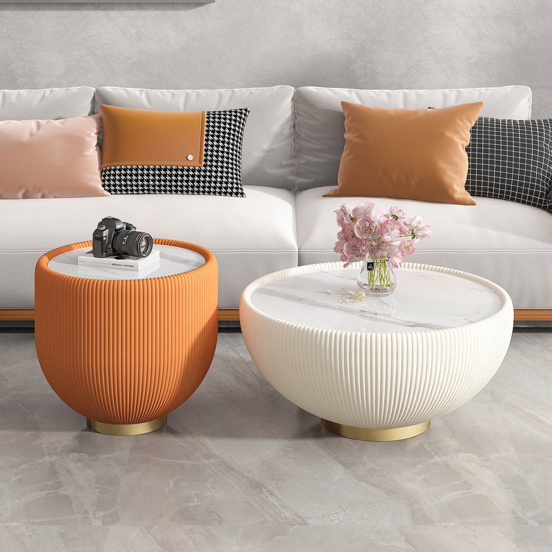 Table basse d'appoint moderne en cuir PU, Orange