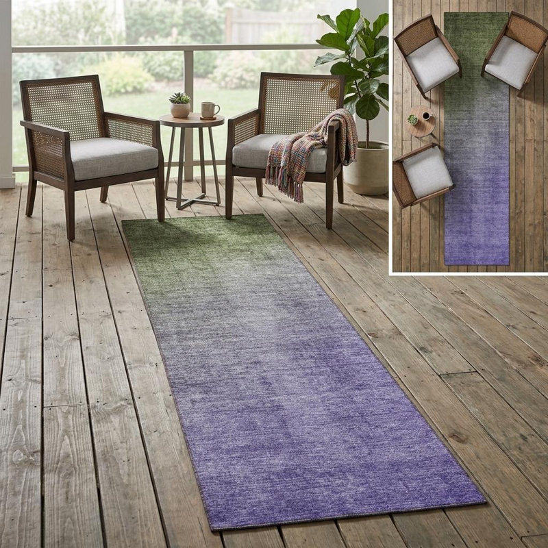 Tapis de couloir intérieur / extérieur vert olive et mauve 8 '