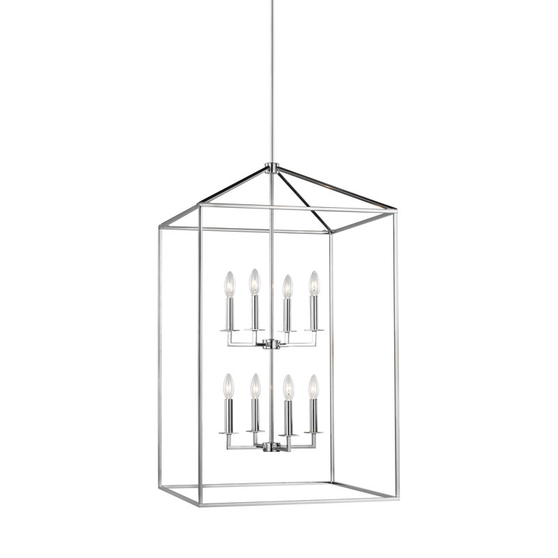 Lustre rectangulaire à 8 lumières Ellis, Chrome, Non, H 38 po x l 22 po x P 22 po