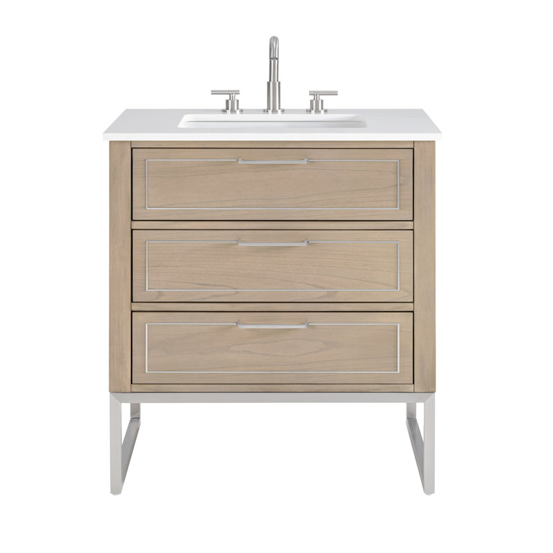 Markham 30'' W Single Vanity, Cashmere Gray, White Quartz, Brushed Nickel