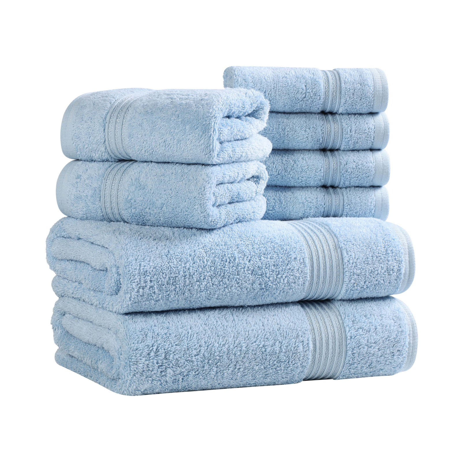 Alexia Heritage Certified Egyptian Cotton Plush Absorbent Luxury 8 Piece Bathroom Towel Set, Light Blue