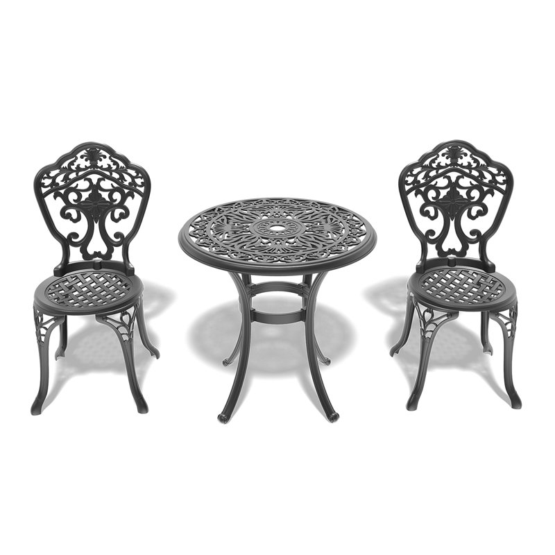 3-Piece Set Of All-Weather Cast Aluminum Dining Furniture Set With Black Frame, 2