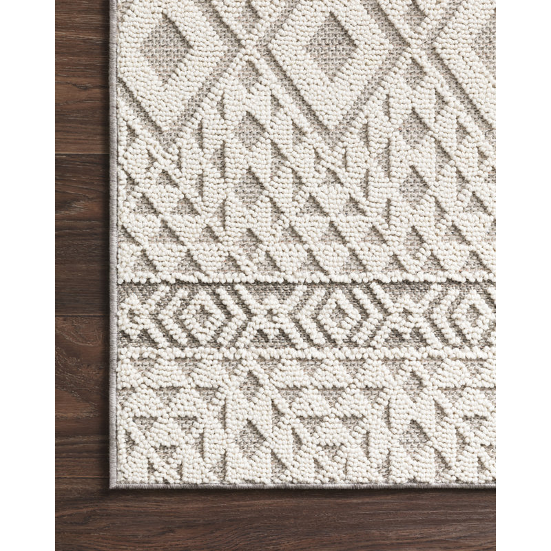 Tapis intérieur/extérieur ivoire/argenté Hauge, Rectangle 2 pi 1 po x 3 pi 4 po