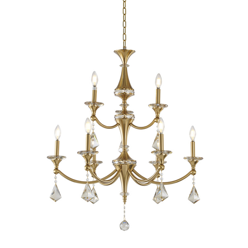Jayleana 9-Light Traditional Crystal Chandelier , Satin Brass, Champagne