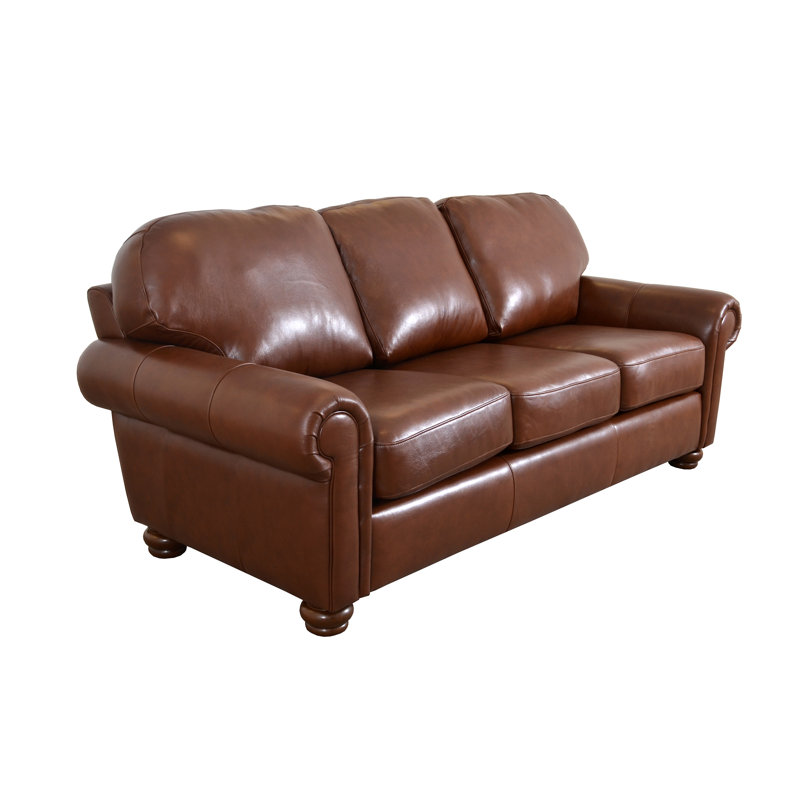 Stavre Upholstered 89'' Sofa, Brompton Brown Genuine Leather