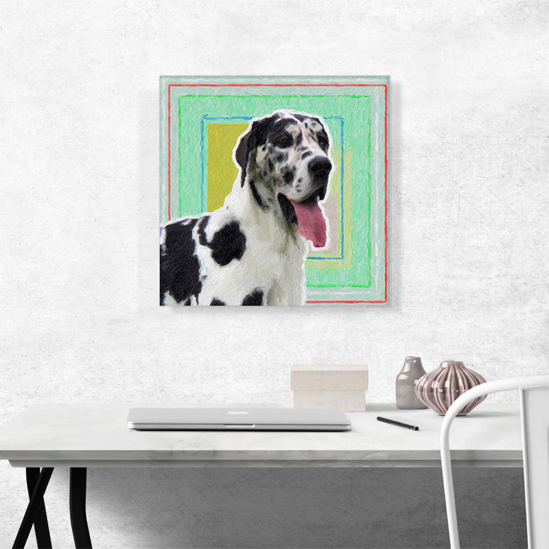 Great Dane Dog Breed Colorful Squares - Reproduction d'art sur toile tendue, H 18 po x l 18 po x 1,5 po